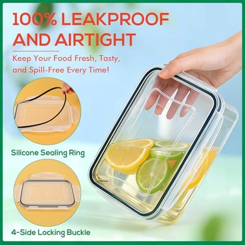 6 Pack Large Thick Plastic Food Storage Containers with Lids Airtight