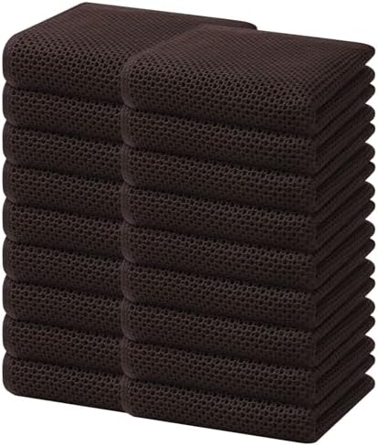 Homaxy 100% Cotton Waffle Weave Kitchen Dish Towels 18-Pack, Dark Brown