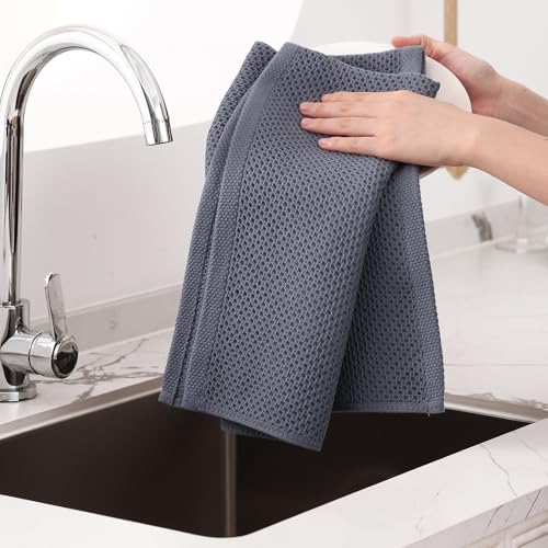 Homaxy 100% Cotton Oversized Waffle Weave Kitchen Towels 4-Pack, Dark Grey