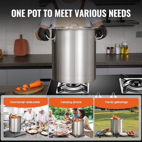 VEVOR 18/8 Stainless Steel Stockpot, 42QT Large Cooking Pots, Multipurpose Cookware Sauce Pot with Composite Base, Heavy Duty Commercial Grade Stock Pot, Sanding Treatment, for Large Groups Events