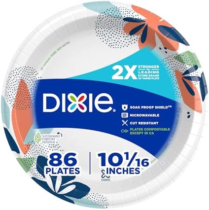 Dixie Paper Plates 10 Inch, Disposable Dinner Plates, 86 Ct