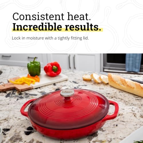 Lodge Essential Enamel Cast Iron Braiser, 3.6 Quart, Island Spice Red