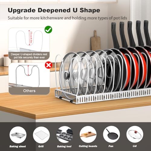 Housolution Pot and Pan Lid Organizer Holder Storage Rack, White