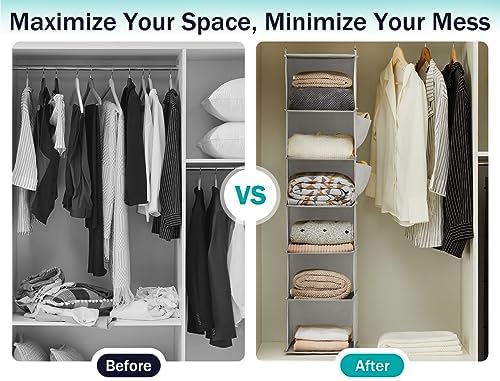 YOUDENOVA Hanging Closet Organizer and Storage, 6-Shelf, Light Grey