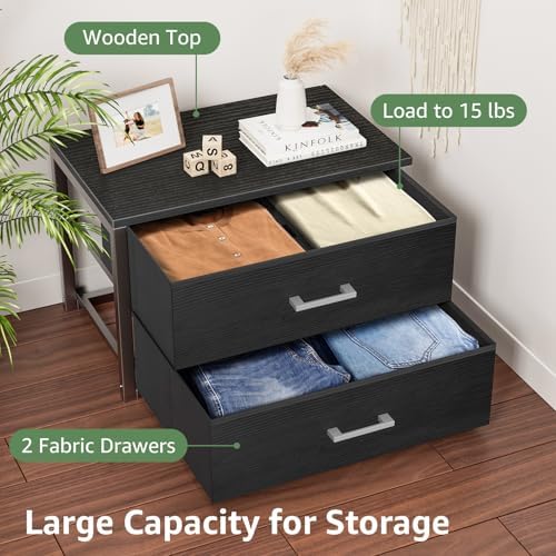 BOLUO Stackable Storage Drawers Closet Organizers and Storage Fabric 2 Drawer Dresser for Bedroom Set of 2 Black Modern