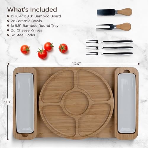 Charcuterie Boards Set, Bamboo Cheese Tray with Serving Accessories