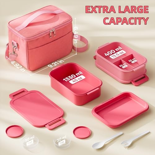 Jelife Bento Box Adult Lunch Box with Lunch Bags for Girls Women, Pink
