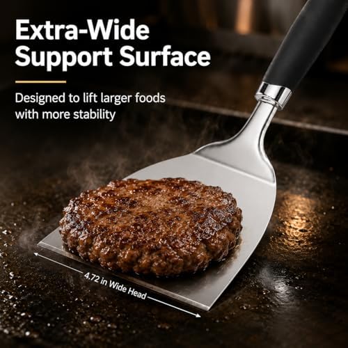9.8 Inch Wide Turner Spatula, 304 Stainless Steel for Grills, Black