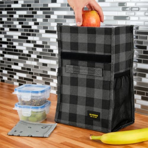2nd Childhood Insulated Lunch Bag for Men, Durable & Reusable, Plaid Grey