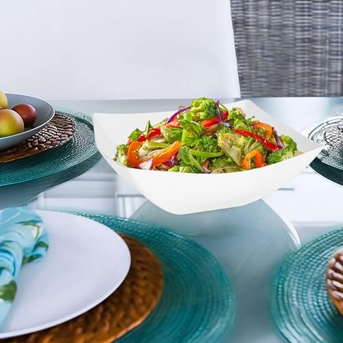 R-kay 6 Pack Square Plastic Serving Bowls - White Plastic bowls 32 Oz - White Salad Bowls Large Serving, Premium Heavy Duty For Weddings Catering And Birthday parties