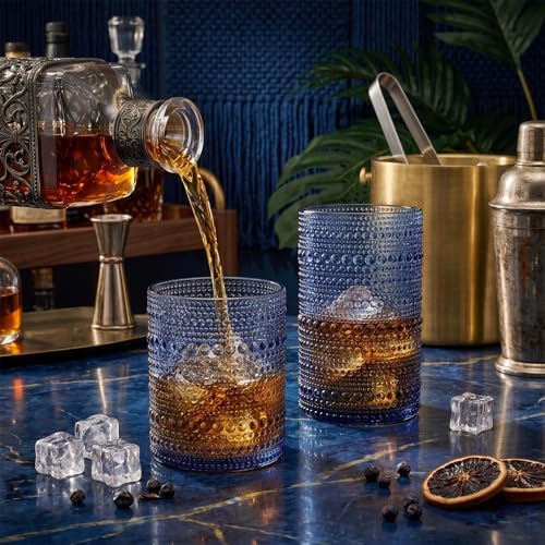 Hobnail Drinking Glasses Set of 12 Kitchen Glass Cups Glassware, Blue