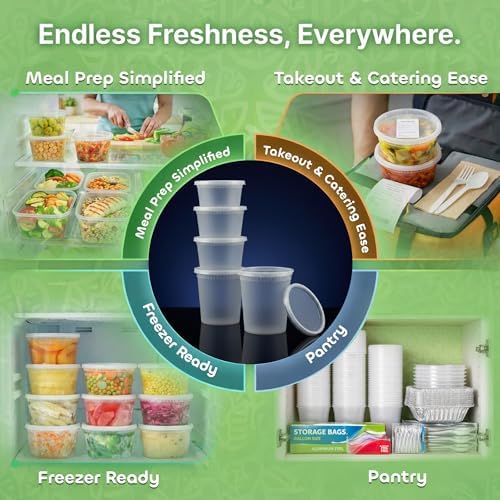 120 Sets Plastic Food Storage Deli Containers w/ Lids 8oz 16oz & 32oz Quart
