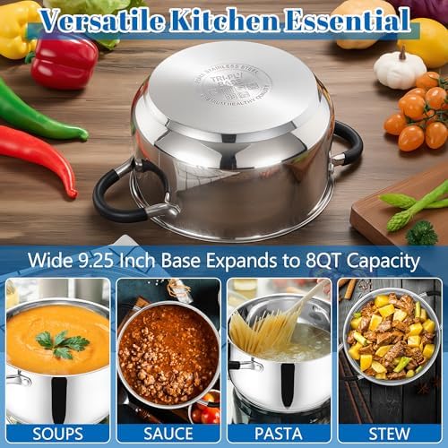 E-far Stainless Steel Stock Pot, 8 Quart Large Cooking Pot with Glass Lid