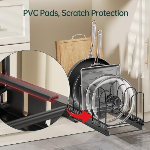 PanPanPal Pull Out Pots and Pans Organizer Under Cabinet, 2 Pack 8 Dividers
