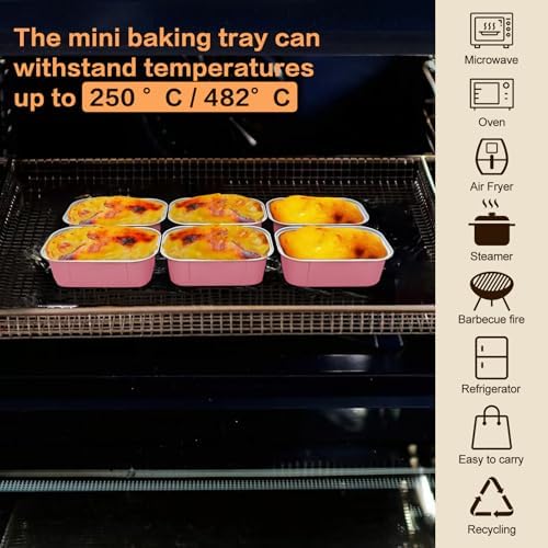 Mini Cake Pans With Lids And Spoons,5.5 oz Rectangle Mini individual Loaf Pans Disposable Aluminum Foil Small Baking Cups Tins (200, Pink)