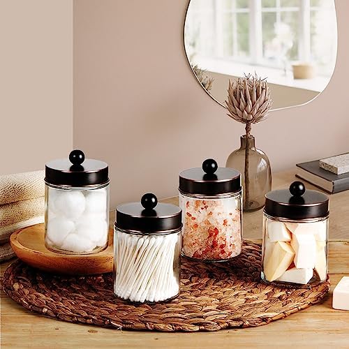 Amolliar Glass Apothecary Jar Qtip Holder Metal Lids 4pc/ORB