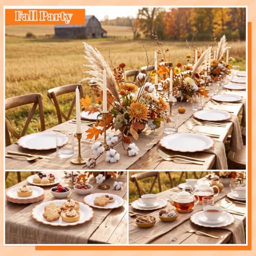 NatNarr 30Pcs Orange Paper Plates Scalloped Fall Dessert Cake Plate