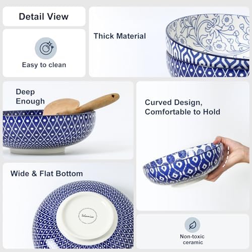 Selamica 60 OZ Ceramic Serving Bowls, Set of 3, Vintage Blue