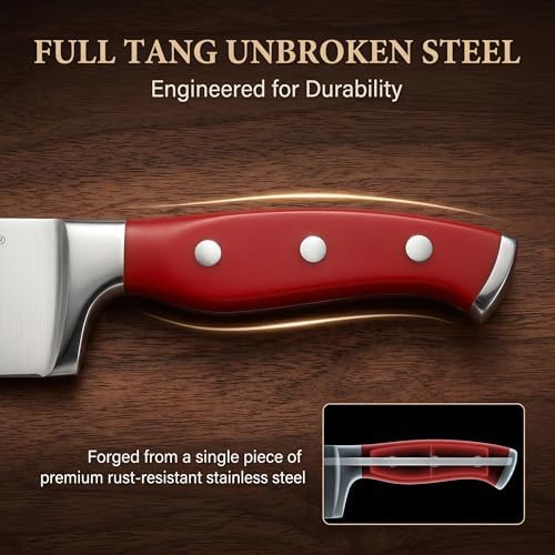 McCook Knife Set Red Kitchen Knife Block Set w Built-in Sharpener