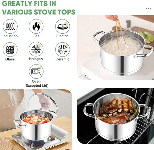 TeamFar Stainless Steel Stock Pot, 4-quart Tri-ply Base Cooking Stockpot