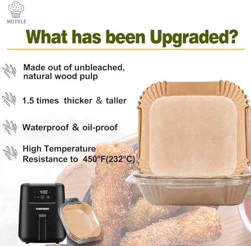 Air Fryer Paper Liners for Chefman 6-8 QT Compact air fryer, 8inch Square