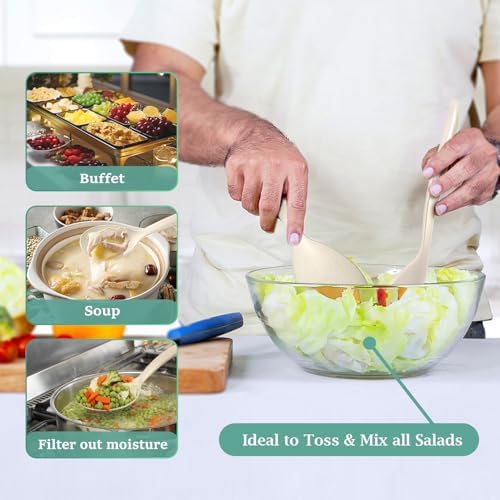 Reusable Plastic Serving Utensils Set of 12, Heavy Duty Wheat straw Large Serving set 10" Serving Spoons/10" Slotted Spoons/9.4" Tongs, for Party Buffet Catering (Khaki, Not for Cooking)