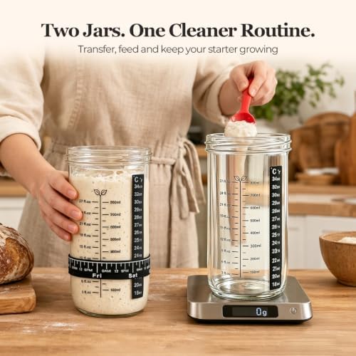 ComSaf Sourdough Starter Jars, 2 Pack Wide Mouth Glass Jars 34oz (1L)