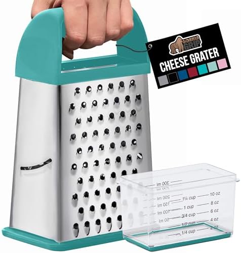 GORILLA GRIP® XL 4-Sided Stainless Steel BPA-Free Cheese Grater, Turquoise