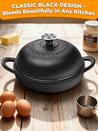 Dutch Oven Bread Baking Pot with Lid 6QT Enameled Cast Iron Oven, Matte Black Design & Sourdough Kit (Silicone Sling) for Artisan Bread Making