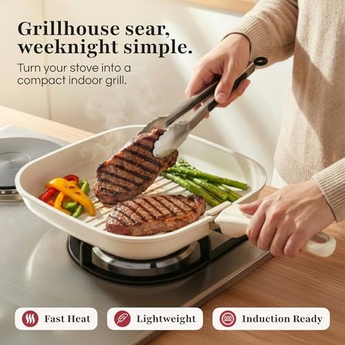 Gourmetific® Grill Pan [FOR INDOOR COOKING] - Non-Stick Square Frying Pan for Stove Tops & other Cooking Tops - Perfect for Grilling Steak, Bacon & Grilled Cheese - Non-Toxic Aluminum Pan