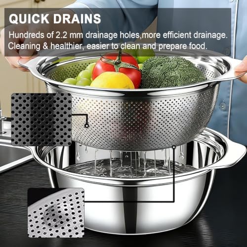 Stainless Steel Colander for Kitchen, 5 QT Rice Washer Strainer Bowl