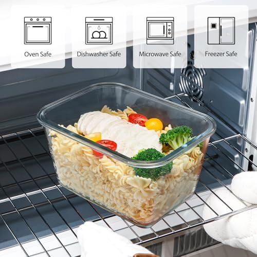 NUTRIUPS 2.6L Large Glass Food Storage Container, 9×6×5in