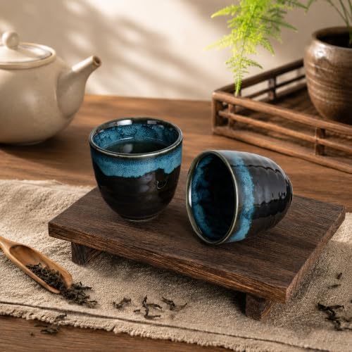 Ceramic Japanese Tea Cups, 5 oz Tea Cup, Chinese Tea Cup, Asian Teacup, Teacups, Set of 4, Nebula Blue