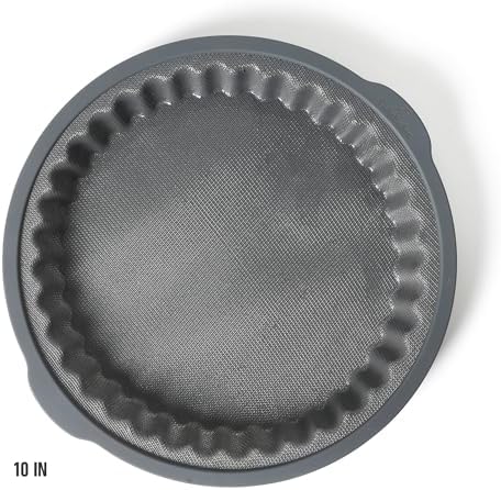 Calphalon Omni 10-Inch Pie Pan, Tart Pan, Silicone Bakeware with GlassFlex Technology and Micro-Woven Glass Core for Even Heating, Flexible Nonstick Round Baking Pan for Pies & Tarts (Grey)