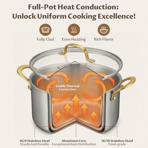 BEZIA 10 QT Stock Pot with Lid, Full Clad Tri-Ply Stainless Steel Soup Pot