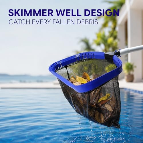 Professional Pool Skimmer Net, Heavy Duty Deep Fine Nylon Mesh Bag Leaf Skimmer with Aluminum Frame, Fast Debris Cleaning for Inground & Above Ground Pools and Ponds, No Pole