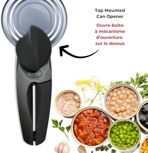 Starfrit MightiCan Can Opener, Safe Smooth-Cut, Comfort Grip, Black