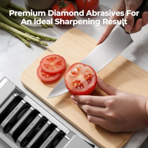 Narcissus Knife Sharpener, 3-Stage Diamond Electric Knife Sharpener for Stainless Steel & Ceramic Kitchen Knives, 40 Seconds Quick Repairing & Polishing, Open Design Port for Scissors Sharpening