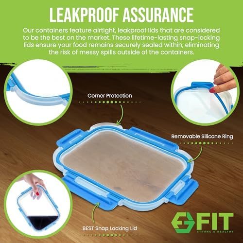 Glass Meal Prep Containers 2 and 3 Compartments, Leak-Proof, 32 oz, 4 Pack