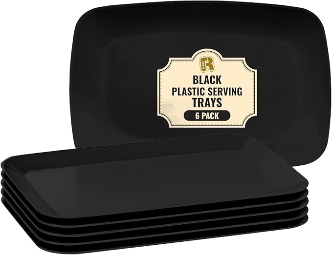 R-kay 6 Pack Plastic Serving Trays - 12.75 x 8.25, Party Platters - Black