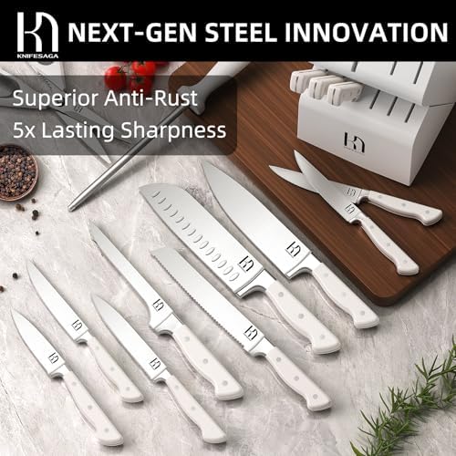 KnifeSaga 15-pc Japanese Kitchen Knife Block Set, Razor Sharp, Professional