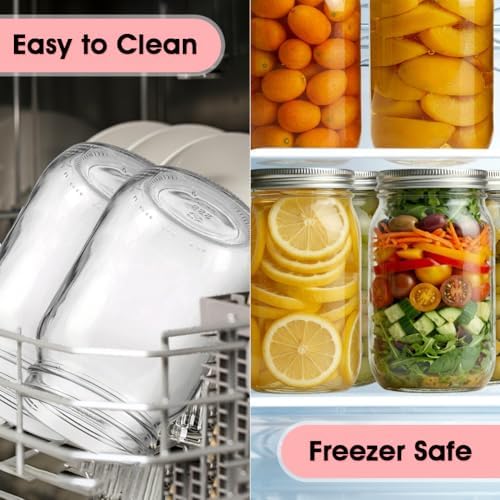 Showvigor 32oz Regular Mouth Mason Jars 2-Pack with Airtight Lids, Glass Canning Jars for Meal Prep, Overnight Oats, Jam & Food Storage, BPA-Free Clear Glass Jars for Canning, Fermenting & DIY Crafts