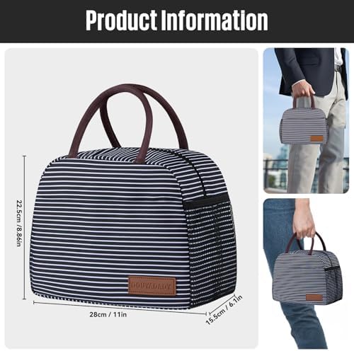 douyadady Lunch Bag Women/Men Lunch Box Women/Men (white&black stripe)