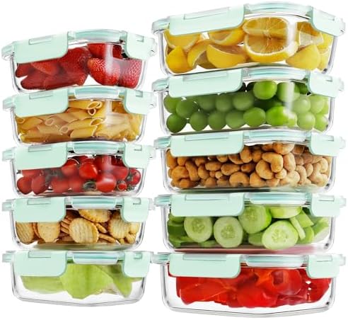 HOMBERKING 10-Pack Glass Meal Prep Containers, 36 oz/14 oz, Locking Lid Set