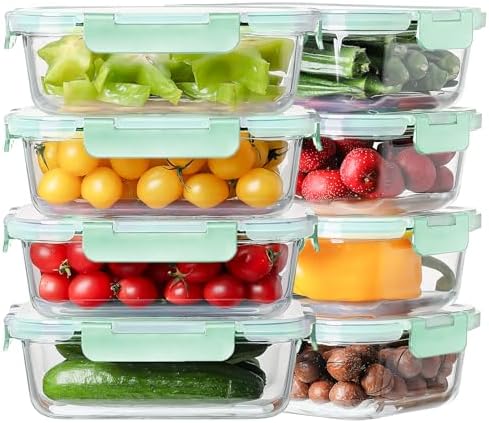 8-Pack 36oz Large Glass Meal Prep Containers with Leak Proof Snap-Lock Lids