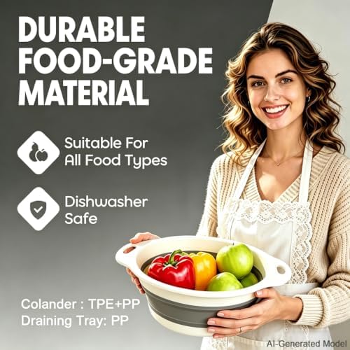 AUOON Collapsible Colander Set (3QT + 4QT) with Draining Base, White+Gray