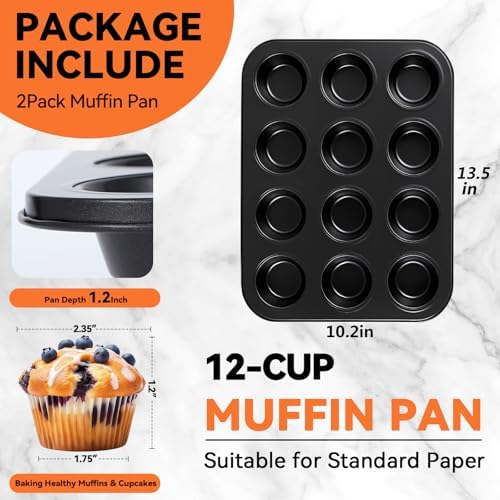 Yoehka 2 Pack Muffin Pan for Baking, Non-stick Cupcake Pan Set, Black