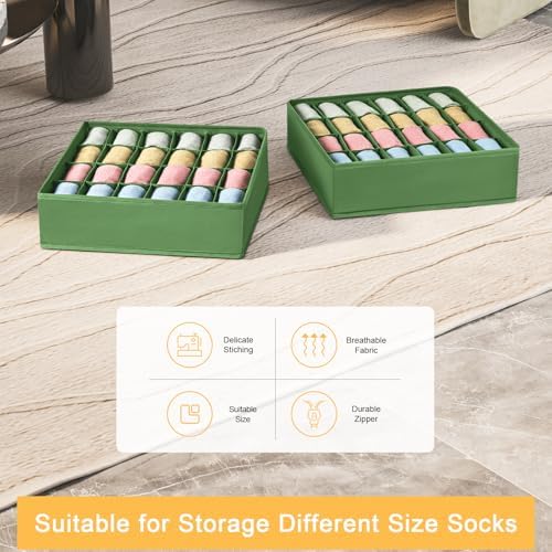 Joyoldelf Sock Drawer Organizer Divider 2 Packs Underwear Organizer, 24 Cell Closet Organizers and Storage Organizer Sock Holders Organizers for Storing Socks, Handkerchiefs, Ties, Belts (Green)