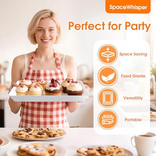 White Plastic Serving Trays 3 Pack, Rectangle Appetizer Platters for Party