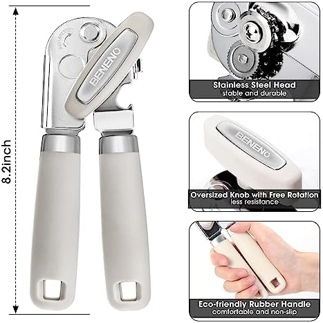 Beneno Heavy Duty Hand Can Opener Manual with Magnet Lid Remover, Beige